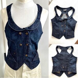 Mango Selvedge Style Dark Denim Double Breasted Vest Top